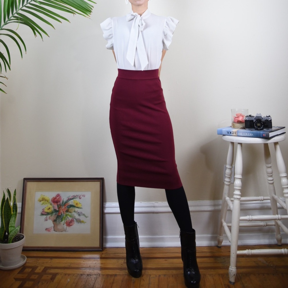 Leith Burgundy Pencil Skirt